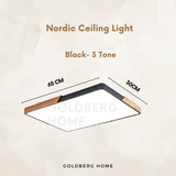 Black Mariko Nordic 65W 3-Tone LED. Premium Goldberg Home rectangle fixture for modern Singapore condos.