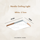 White Mariko Nordic 65W 3-Tone LED. Versatile Goldberg Home rectangle light for Singapore HDB living rooms.