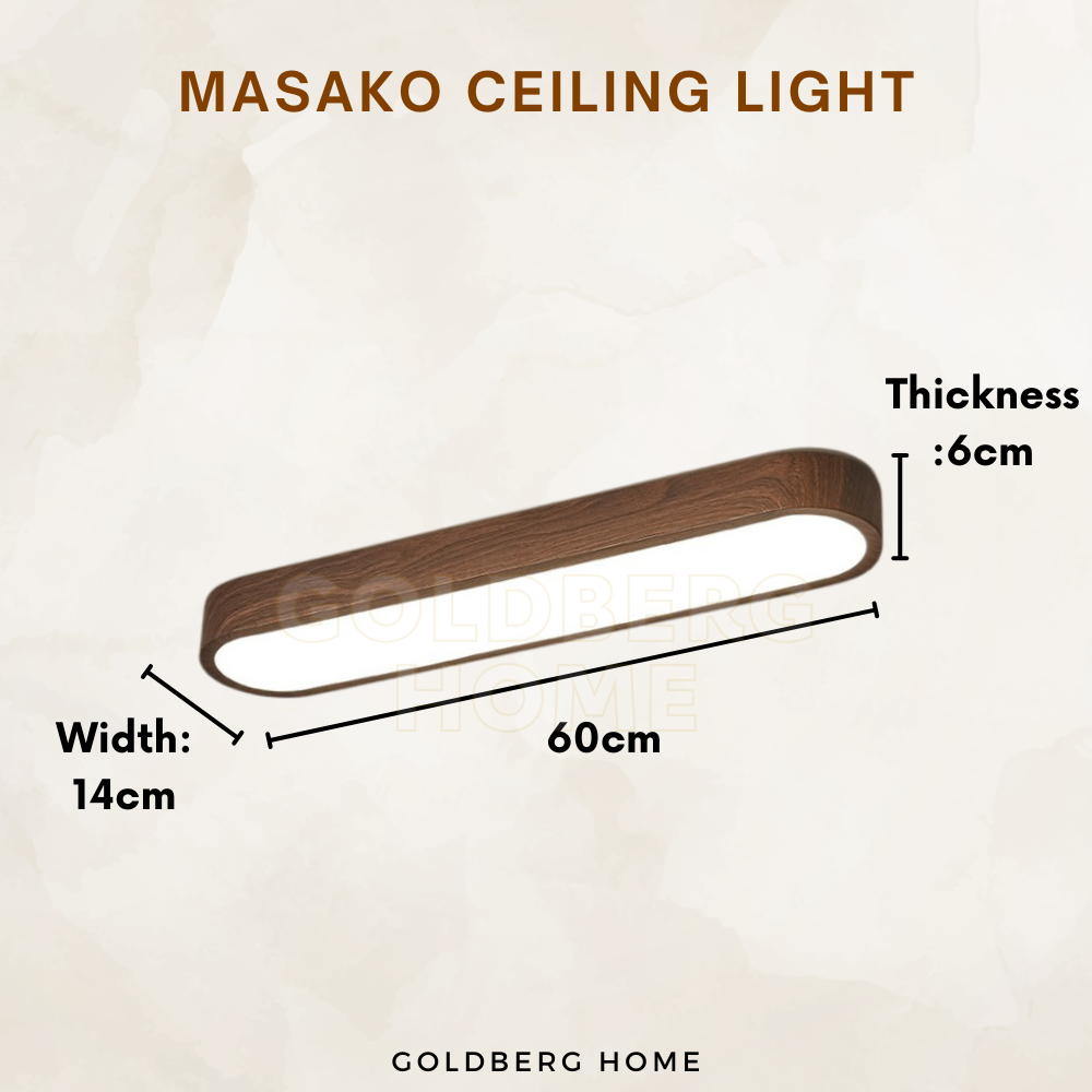 DarkWood Masako 60cm linear LED light. Goldberg Home walnut-style fixture for Singapore modern homes.