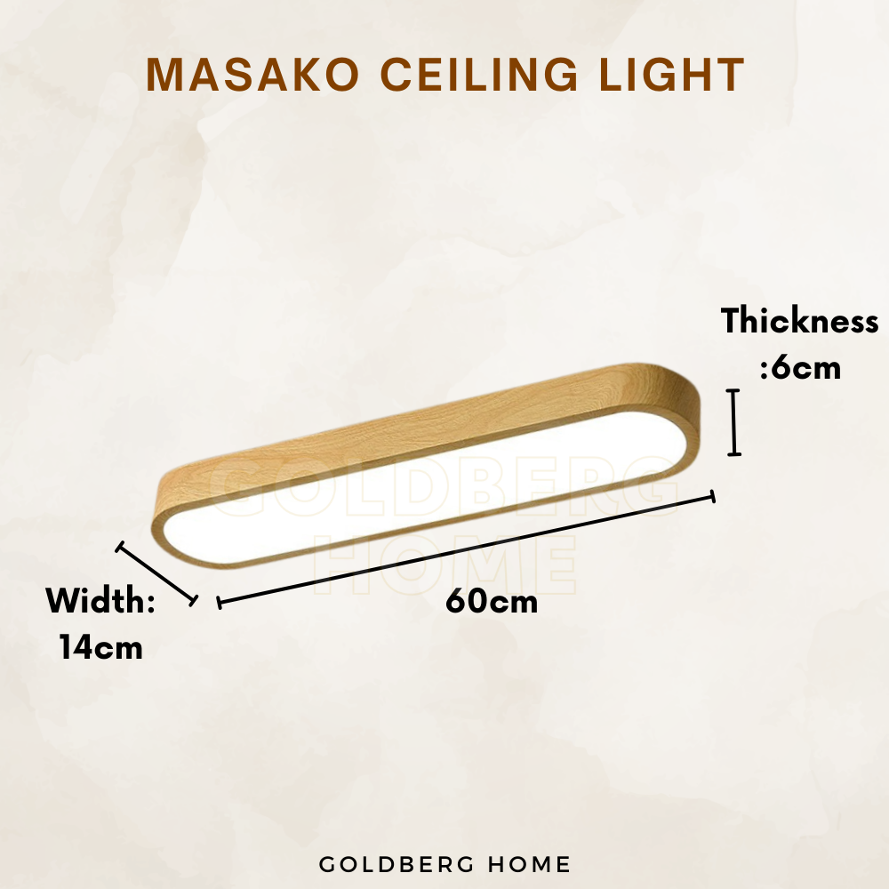LightWood Masako 60cm linear LED. Goldberg Home oak-style lighting for minimalist Singapore BTO interiors.