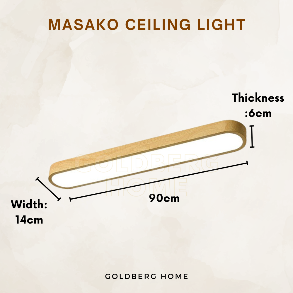 90cm LightWood Masako linear light. Goldberg Home Japandi style fixture for large Singapore islands.