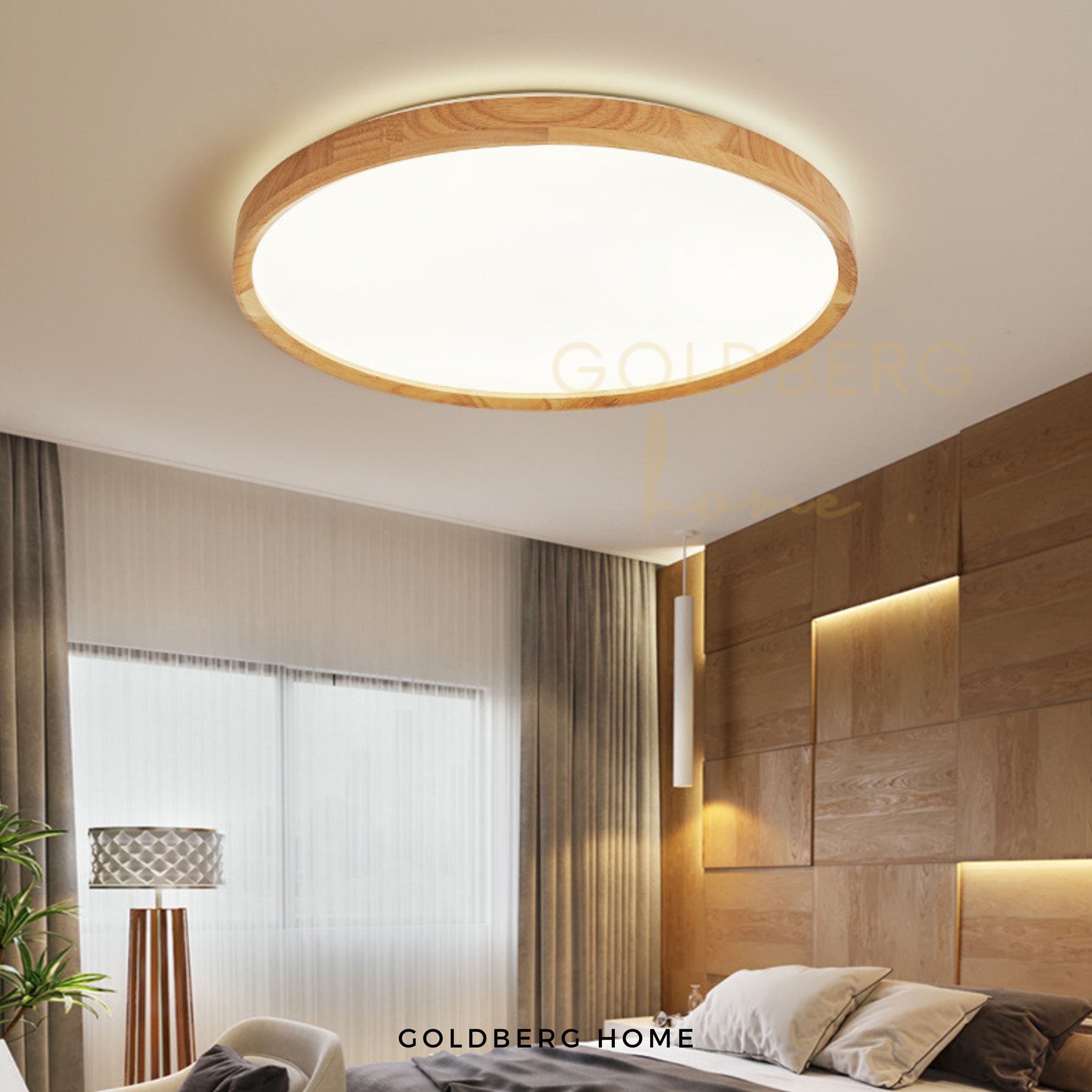 36W Kobe wood ceiling light providing bright Daylight illumination in a modern Singapore condo bedroom.