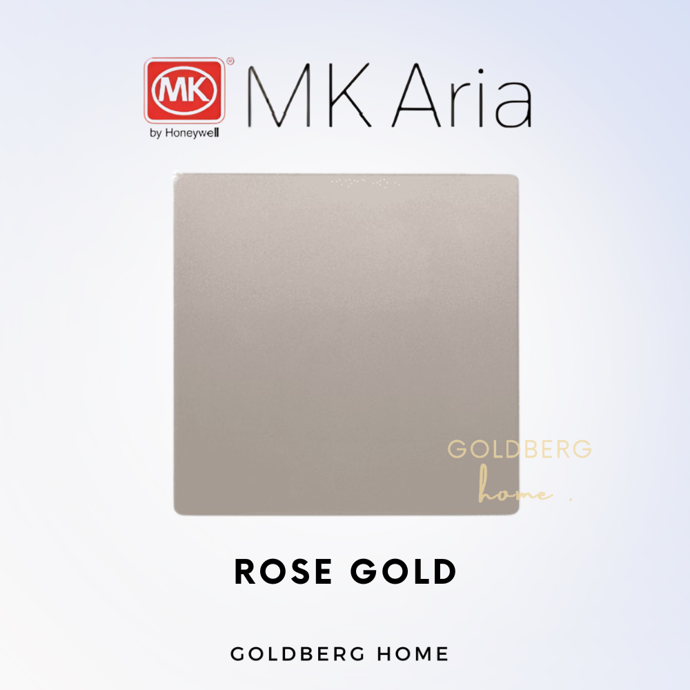 MK Honeywell Aria blank wall plate in rose gold finish for SG interiors, available at Goldberg Home.
