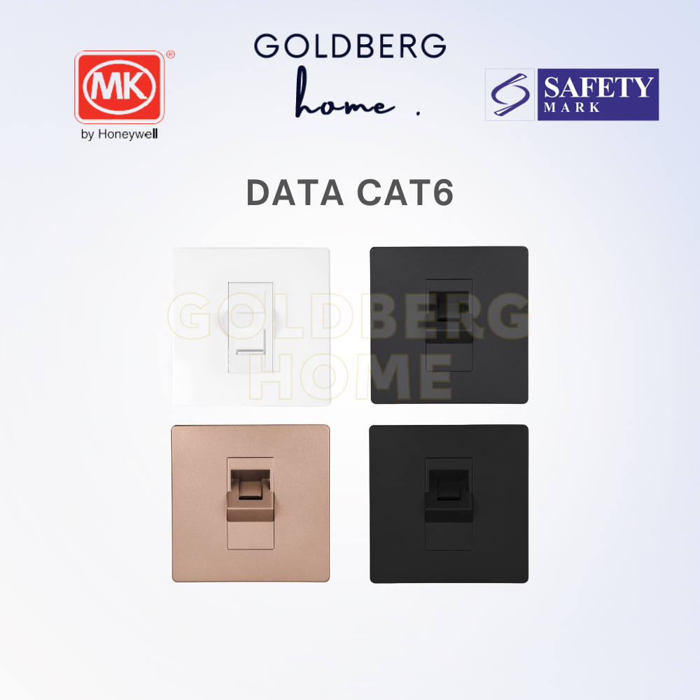 MK Honeywell Aria RJ45 Cat6 data socket in white, grey, rose gold, and black by Goldberg Home SG.