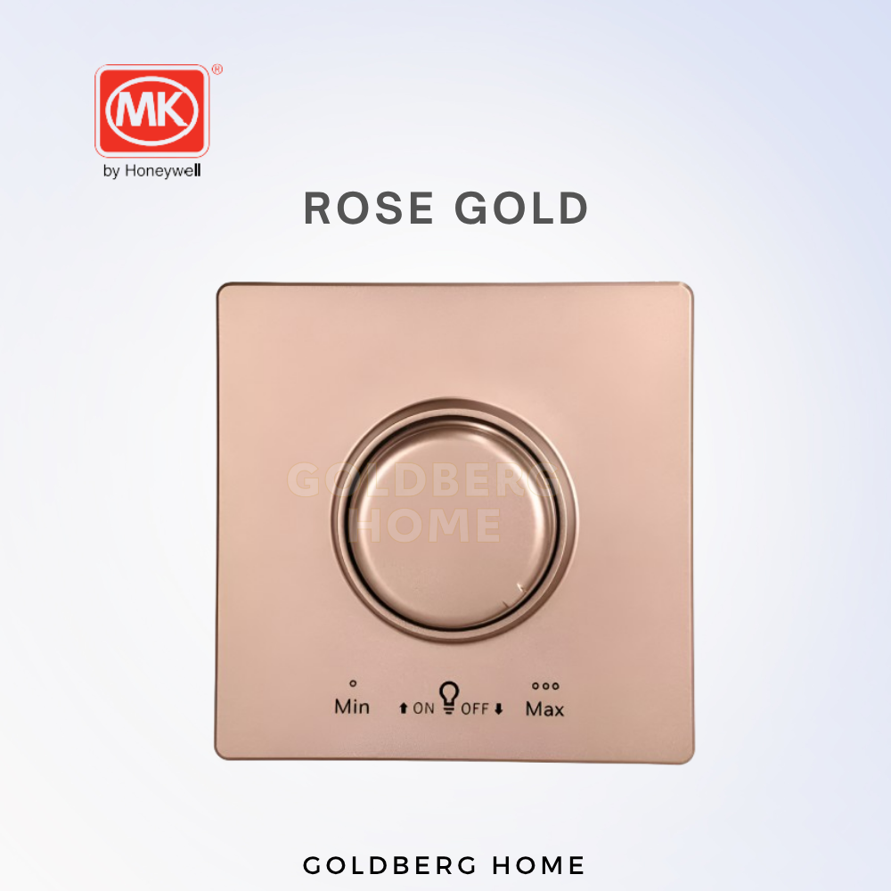 MK Honeywell Aria LED dimmer switch in rose gold finish for Singapore homes, from Goldberg Home.
