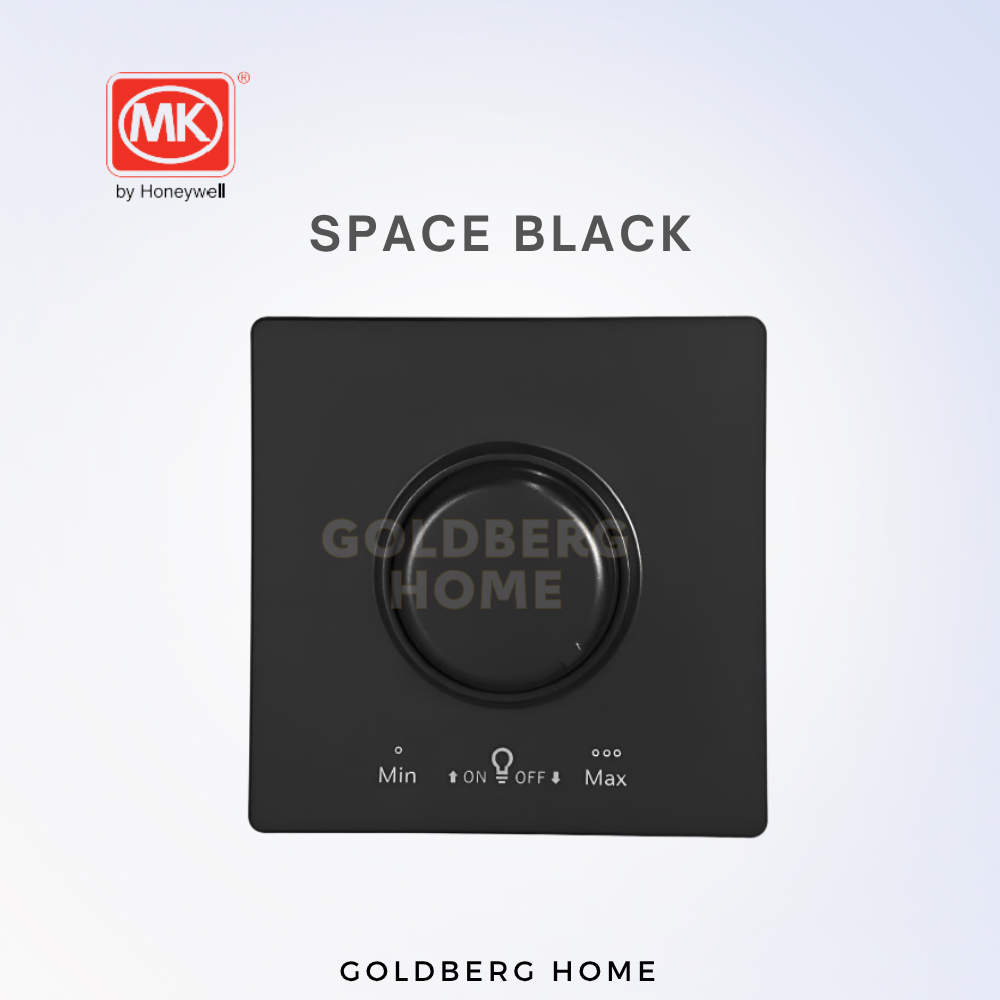 MK Honeywell Aria LED dimmer switch in space black finish for SG homes, by Goldberg Home.