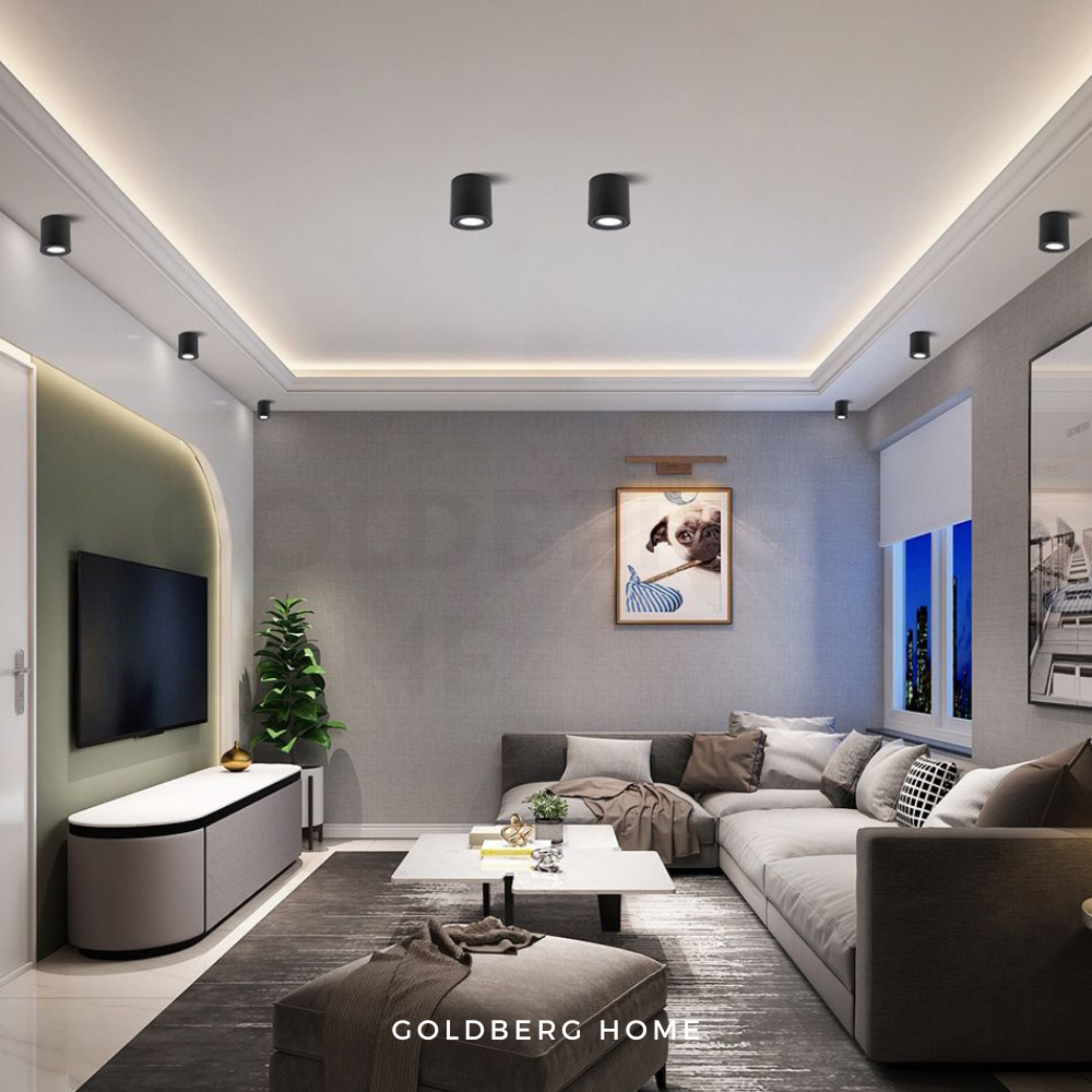 Nottingham surface spotlights installed in a Singapore HDB Living Room. Premium Goldberg Home accent lighting.