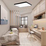 Oliver Black rectangle LED light installed in a modern Singapore condo study room. Premium Goldberg Home aesthetic.