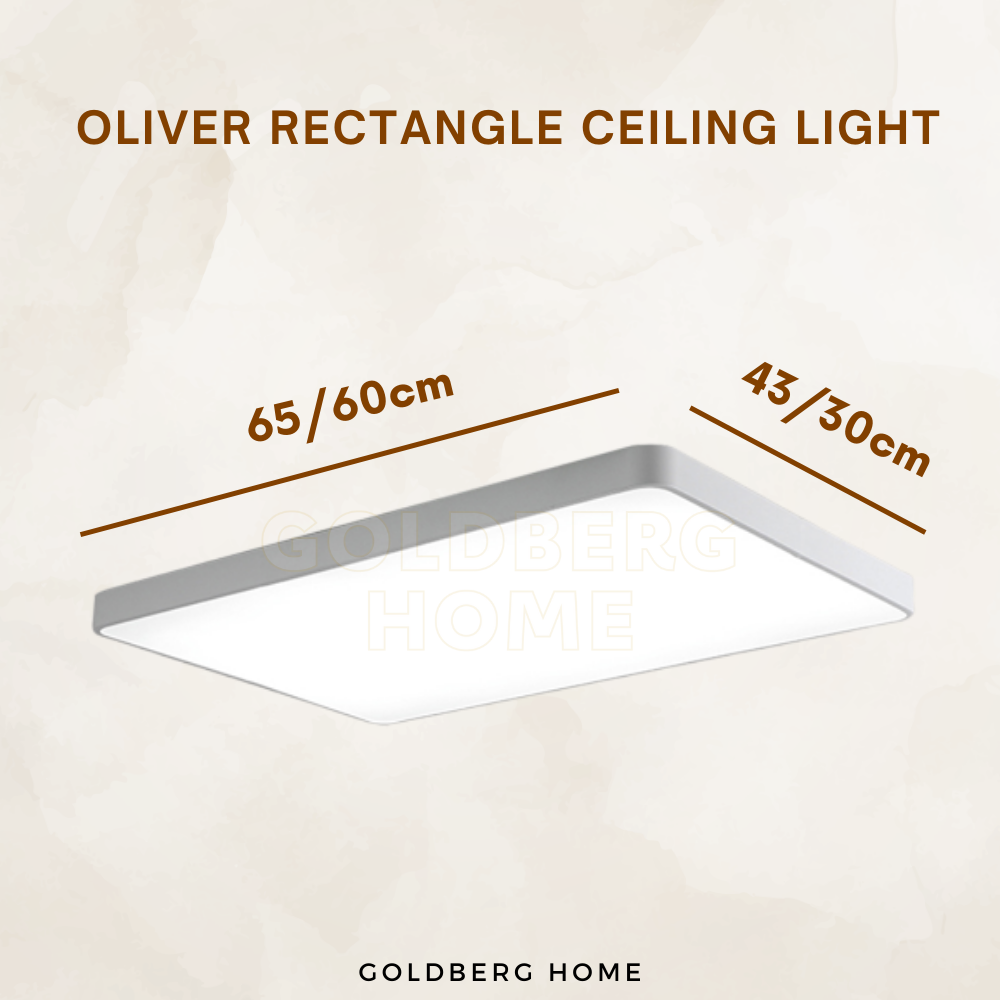 White Oliver 43cm and 30cm rectangle LED. Minimalist Goldberg Home ceiling light for Singapore BTO corridors.
