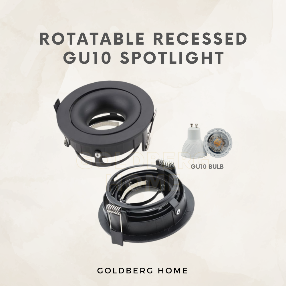 Goldberg Home Pasing rotatable recessed GU10 spotlight downlight in sleek black casing finishes.