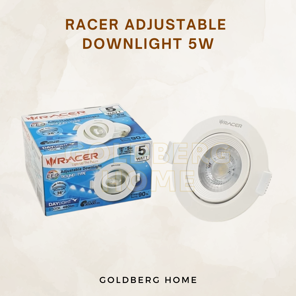 Racer 5W LED downlight with matching GU10 LED spotlight bulb for Singapore false ceiling lights.