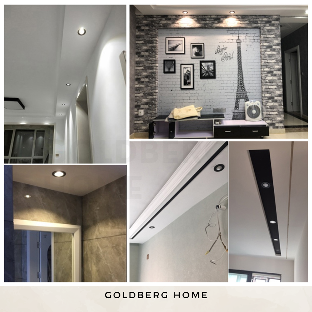 Single square rotatable spotlights highlighting a living room feature wall in a modern Singapore BTO flat.
