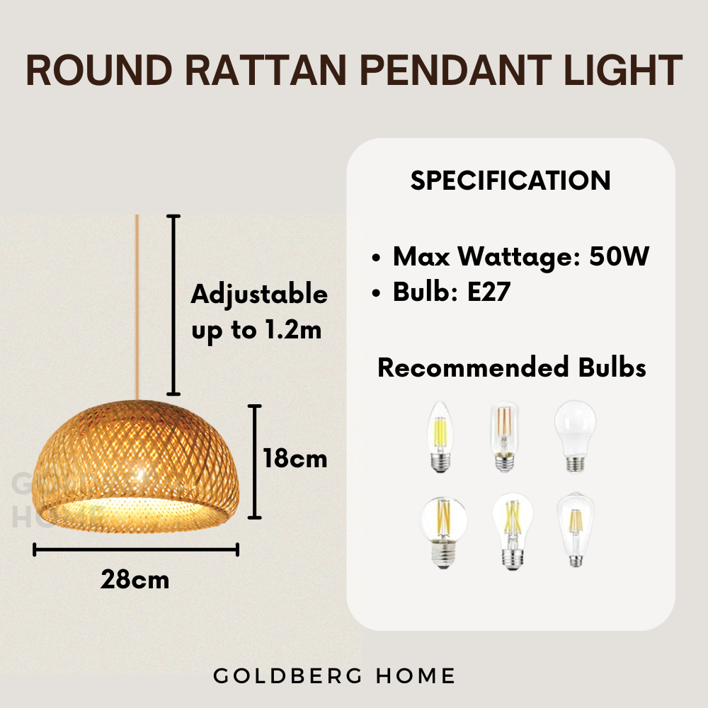 Nordic Rattan Pendant Light Wooden 28CM 40CM