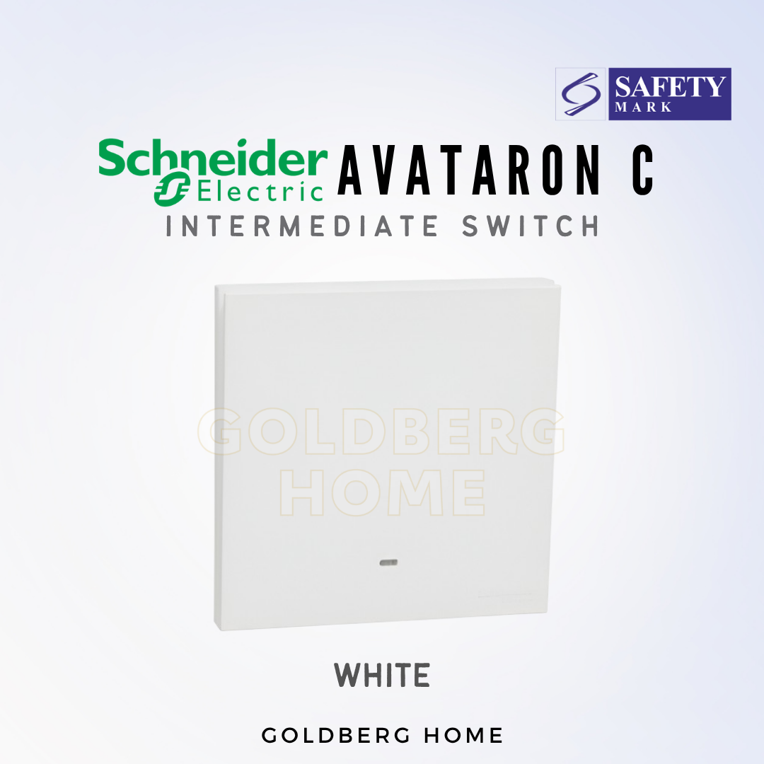 Minimalist white Schneider AvatarON C 1 gang intermediate light switch from Goldberg Home