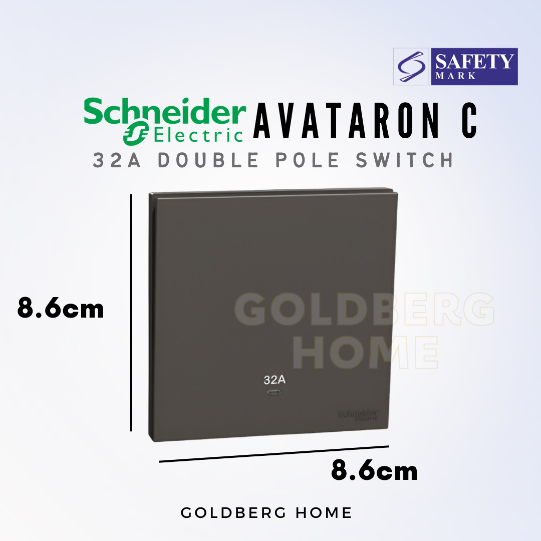 8.6cm x 8.6cm dimensions for Schneider AvatarON C 32A switch by Goldberg Home