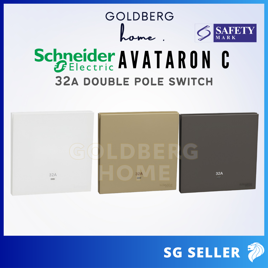 Schneider AvatarON C 32A double pole switch with LED by Goldberg Home Singapore