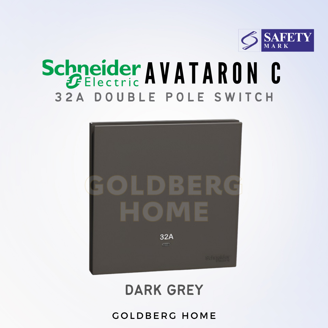 Modern dark grey Schneider AvatarON C 32A double pole switch by Goldberg Home SG