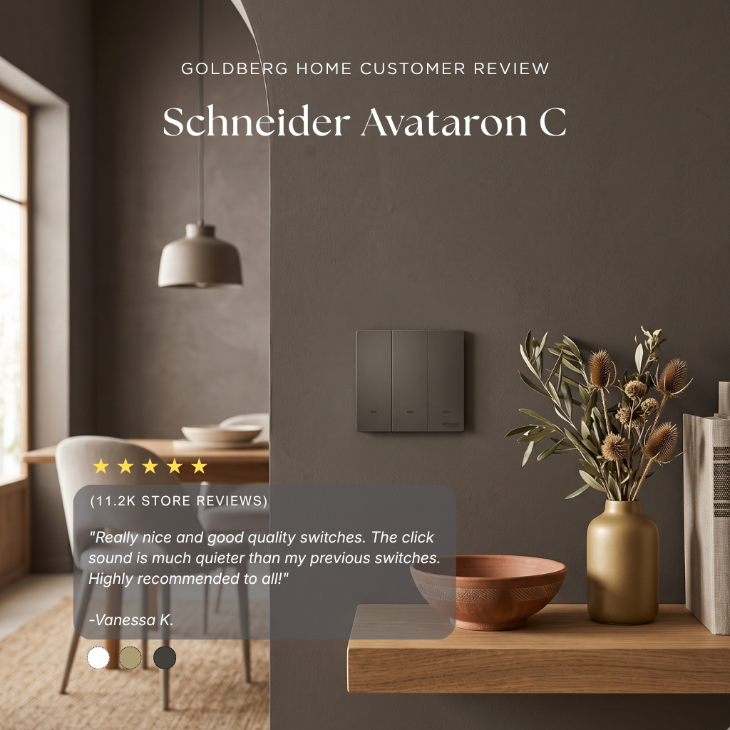 Schneider Avataron C dark silver switch review by a Singapore homeowner, via Goldberg Home.