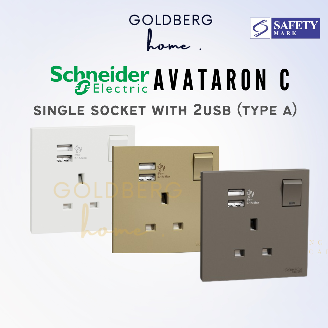 Schneider AvatarON C 13A Single Socket with USB by Goldberg Home, frameless designer power point.
