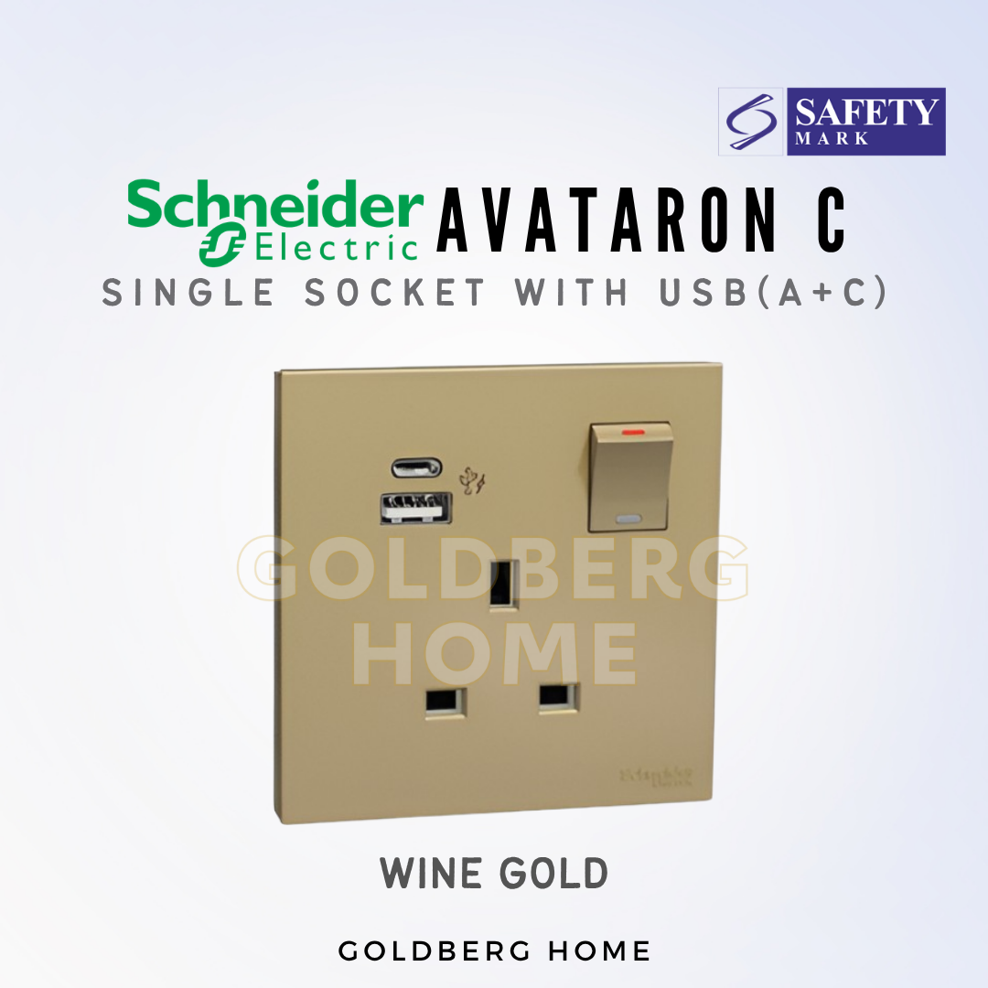 Gold Schneider AvatarON C USB sockets A+C in a modern Singapore BTO condo by Goldberg Home
