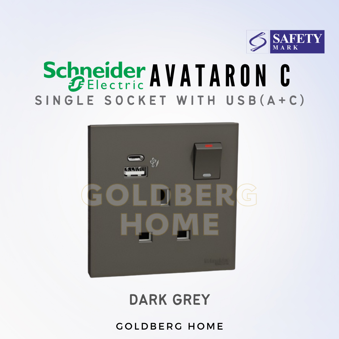 Grey Schneider AvatarON C USB sockets A+C in a modern Singapore BTO condo by Goldberg Home
