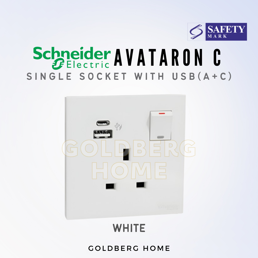 White Schneider AvatarON C USB sockets A+C in a modern Singapore BTO condo by Goldberg Home