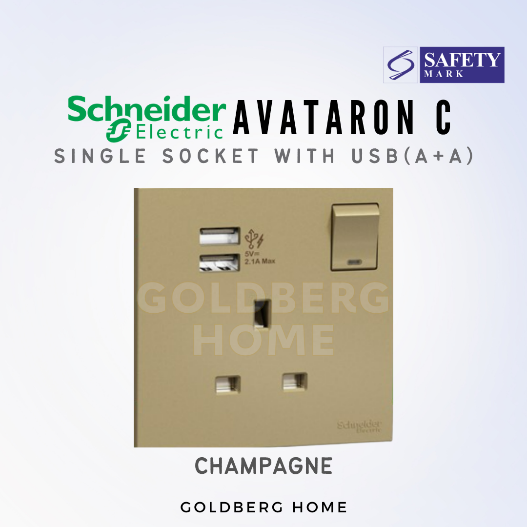 Champagne Gold Schneider AvatarON C USB sockets A+A in a modern Singapore BTO condo by Goldberg Home