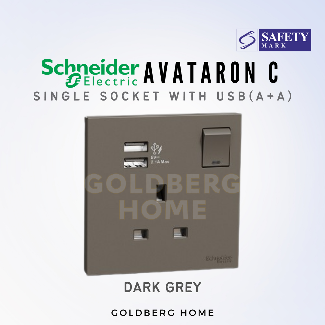 Dark Grey Schneider AvatarON C USB sockets A+A in a modern Singapore BTO condo by Goldberg Home