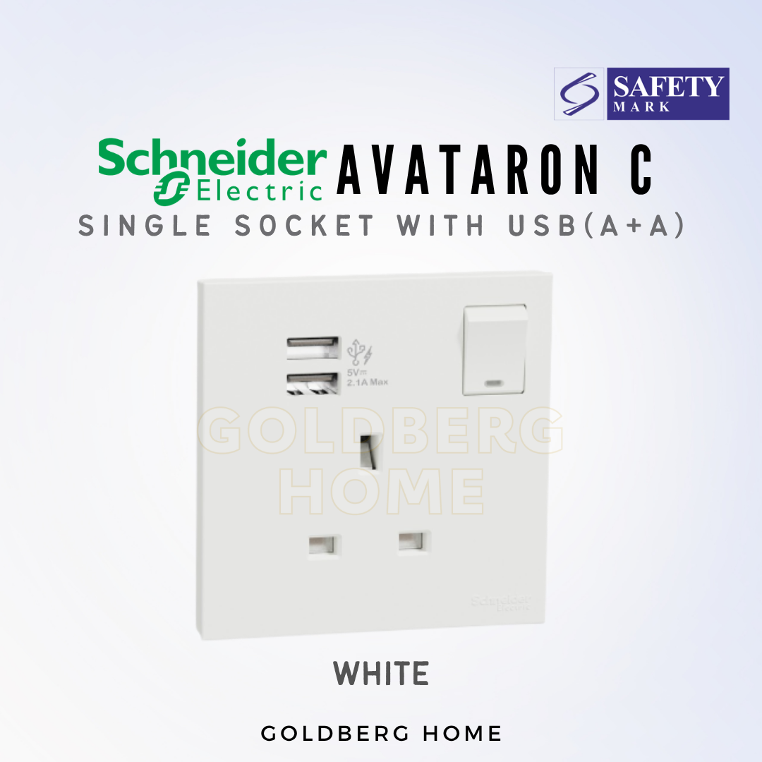 White Schneider AvatarON C USB sockets A+A in a modern Singapore BTO condo by Goldberg Home