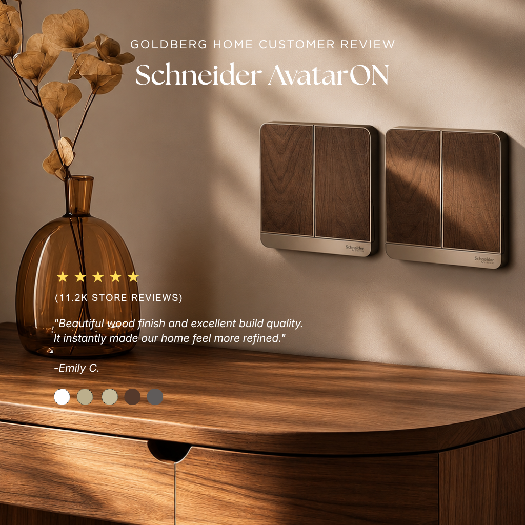 Schneider AvatarON dark wood switch reviewed by a happy Singapore customer, from Goldberg Home.