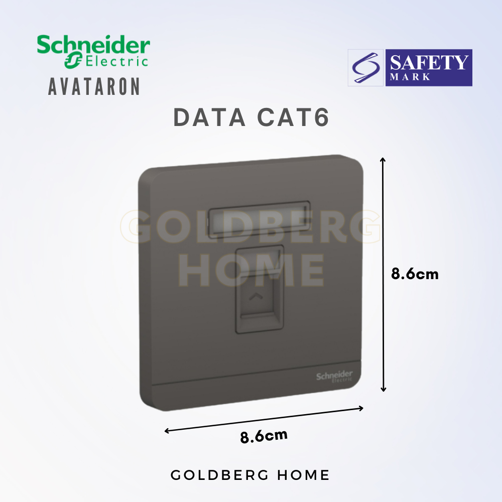 Technical sizing for Schneider AvatarON single and double Cat6 data sockets.