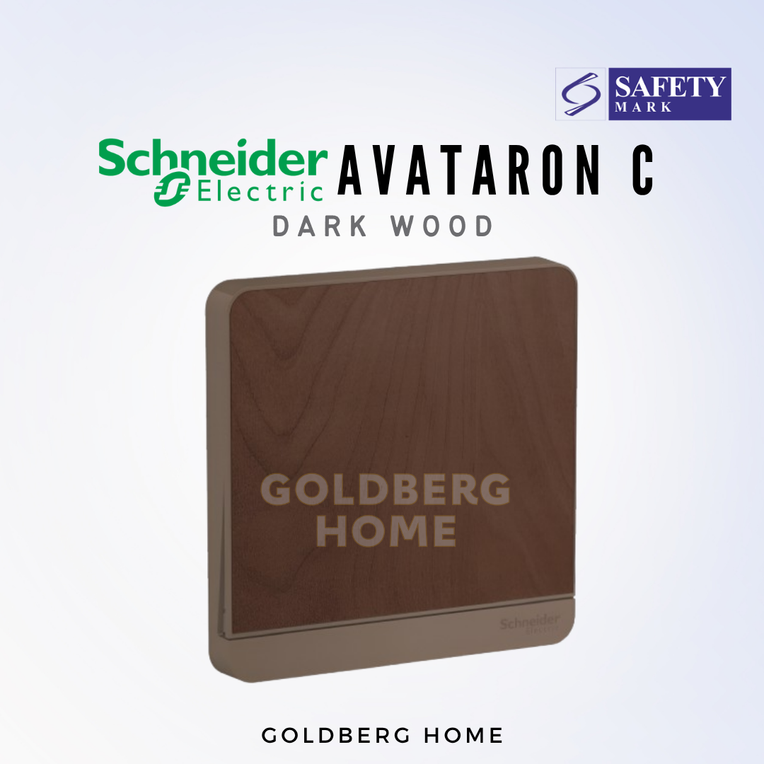 Schneider AvatarON intermediate switch in dark wood finish for SG homes, by Goldberg Home.