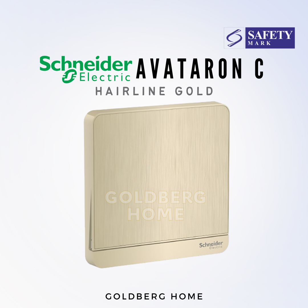Schneider AvatarON intermediate switch in hairline gold finish for SG homes, by Goldberg Home.