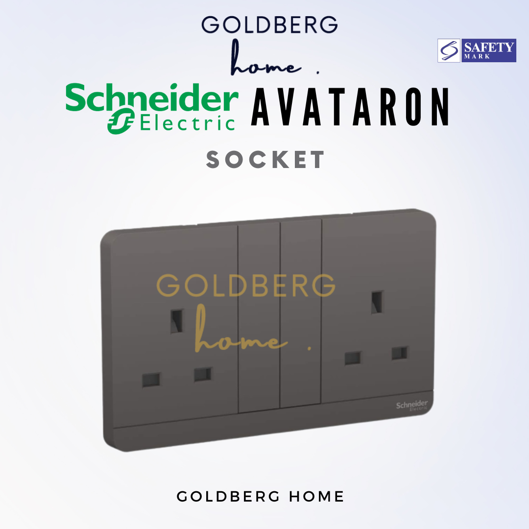 Schneider AvatarON switch sockets in sleek dark silver by Goldberg Home.