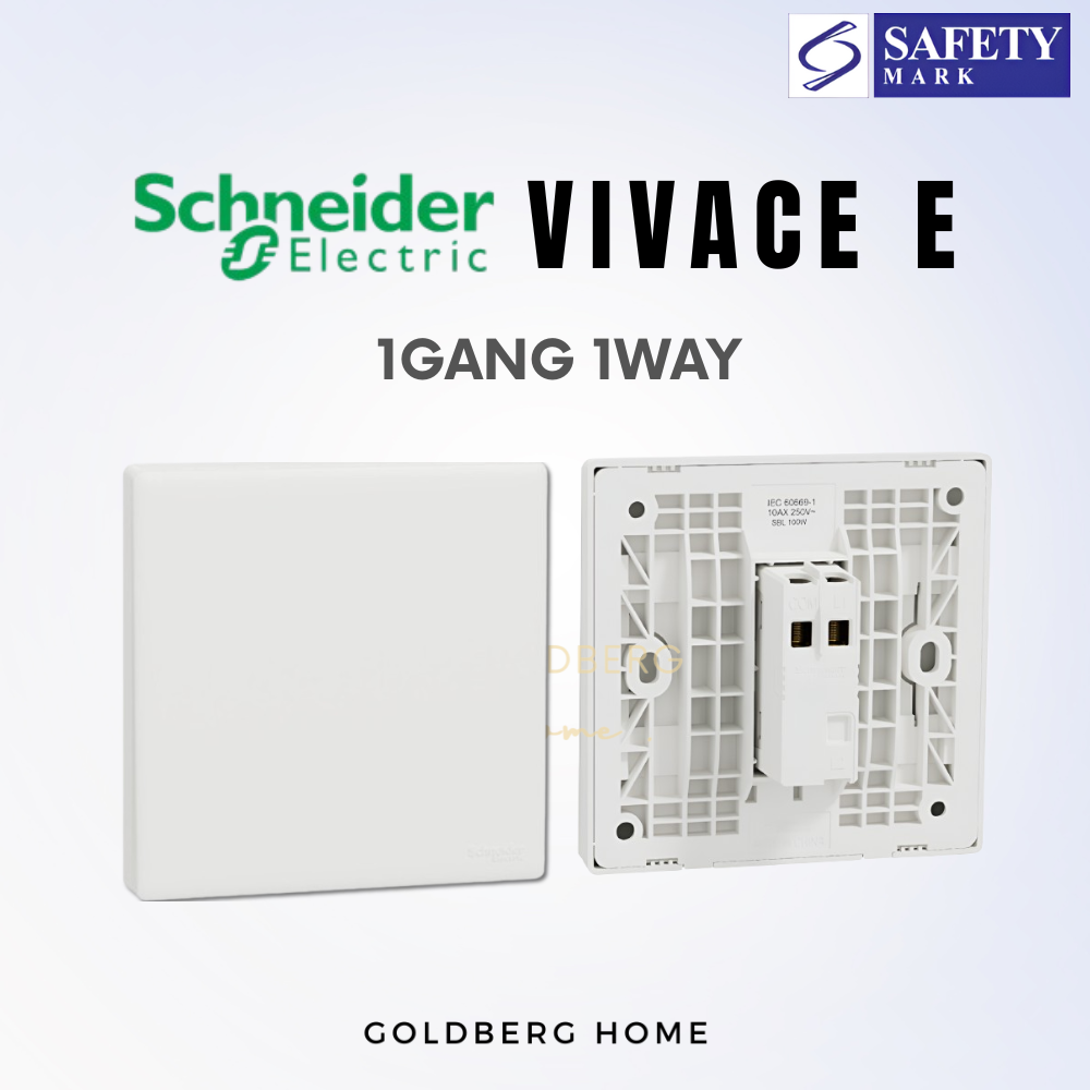 Goldberg Home Schneider Vivace E 1 gang 1 way light switch in classic white finish for Singapore homes.