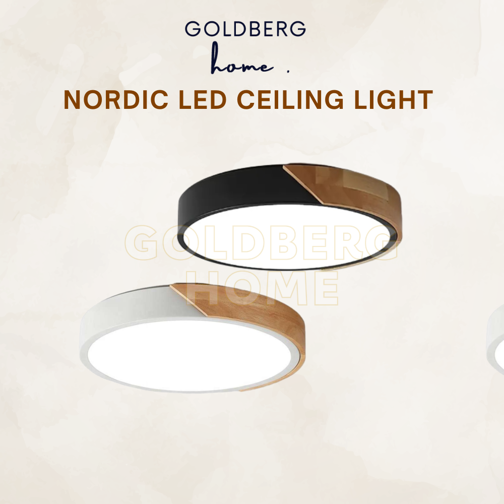 Tami Nordic wood frame LED ceiling light in minimalist black and white finishes.