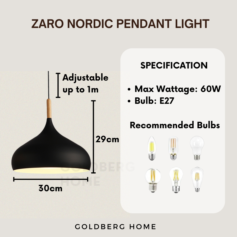 Specification of Camila Zaro Nordic Pendant Light | Nordic Pendant Light | Goldberg Home SG