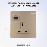 Champagne Legrand Galion Single Socket with USB Goldberg Home SG