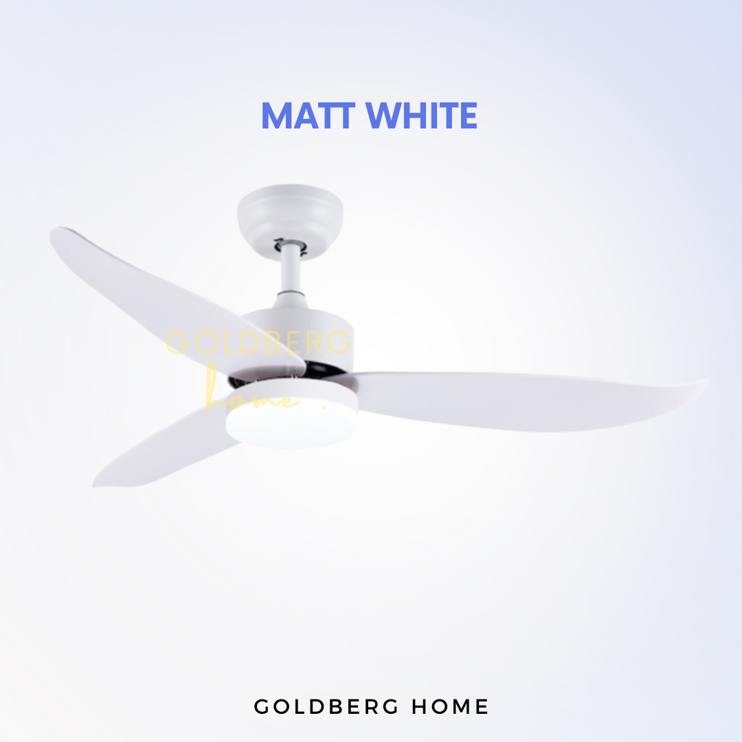 Matt White Bestar Razor Ceiling Fan for SG HDB Condo Landed |  Ceiling Fan with Light | Goldberg Home SG