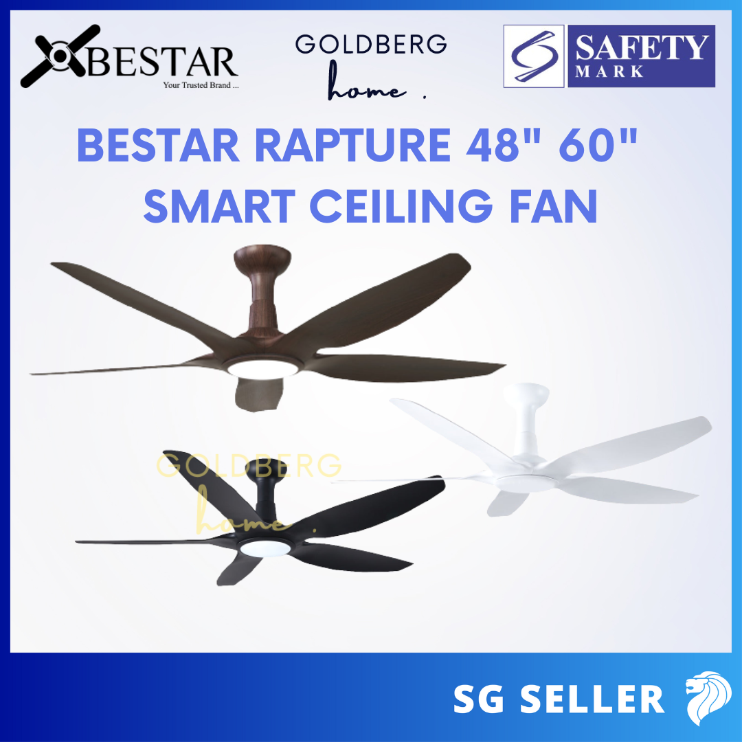 Bestar Rapture Wifi Smart Ceiling Fan suitable for SG HDB Condo Landed | DC Motor Ceiling Fan | Goldberg Home SG