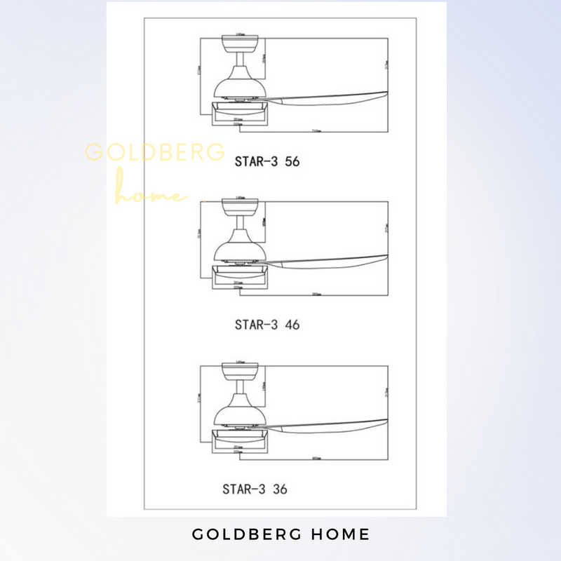 Bestar Star-3 Ceiling Fan with 24W LED Light 36" 46" 56" Goldberg Home SG
