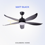 Matt Black Bestar Vino 5 Blades DC Ceiling Fan 38" 48" 54" with 24W Light Goldberg Home SG