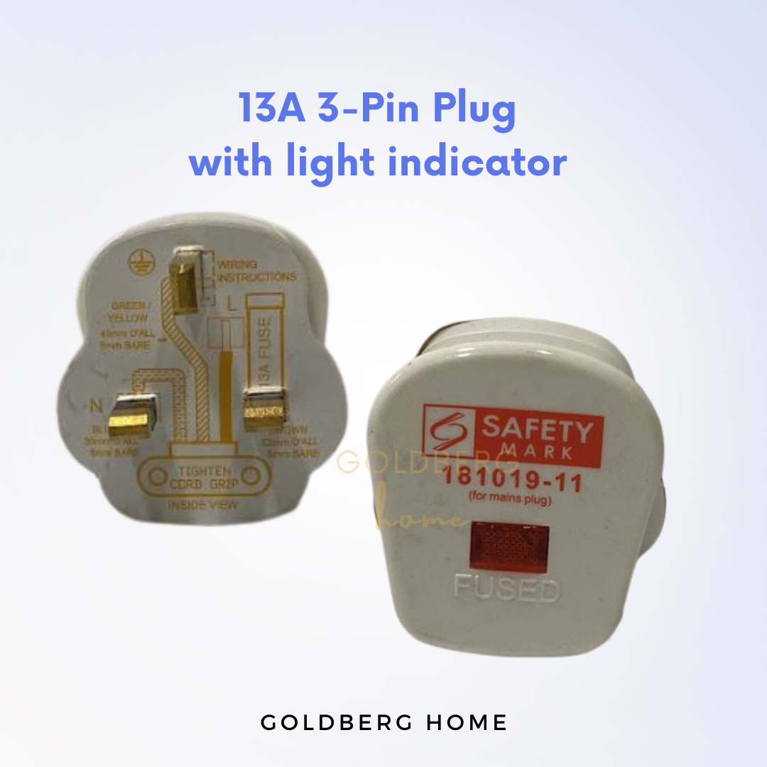 13A 3 Pin Plug with Light Indicator Fuse Goldberg Home SG