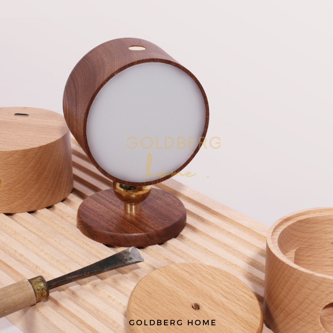 Close Up of Daichi Adjustable USB Wall LampReal Wood & Rechargeable Table Lamp | Goldberg Home SG
