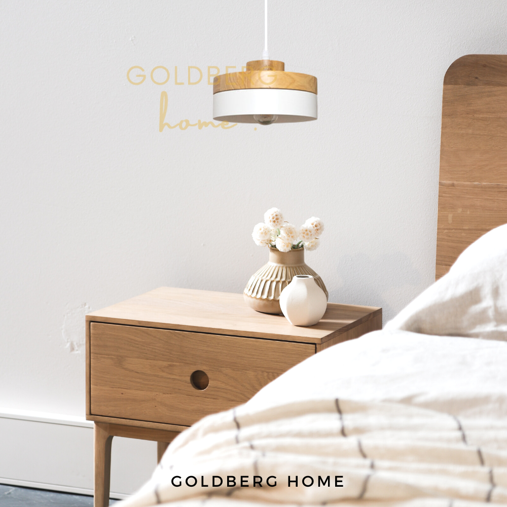 Deluxe Fuji Pendant light for Bedside Area | Wood & White Pendant Light | Goldberg Home SG