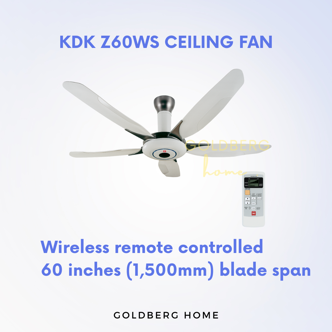 Product Spec of KDK Z60WS Ceiling Fan | Ceiling Fans with Remote Control | Goldberg Home SG