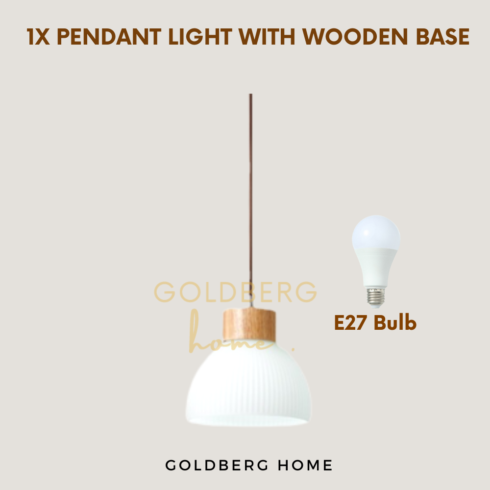 Single Light Osaka Wooden Pendant Light | Real Wood Base Pendant Light | Goldberg Home SG