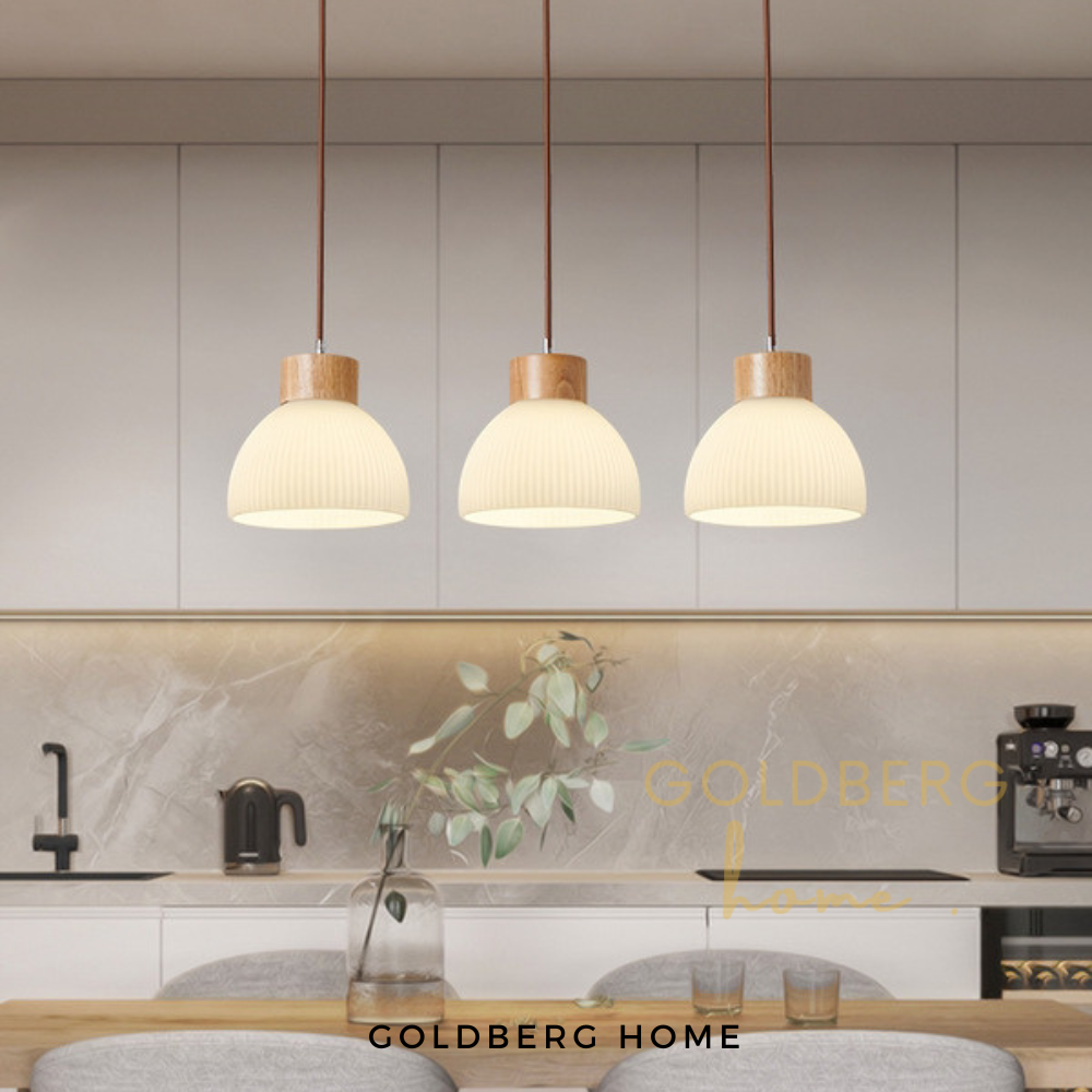 Osaka Wooden Pendant Light for Dining Space | Real Wood Base Pendant Light | Goldberg Home SG