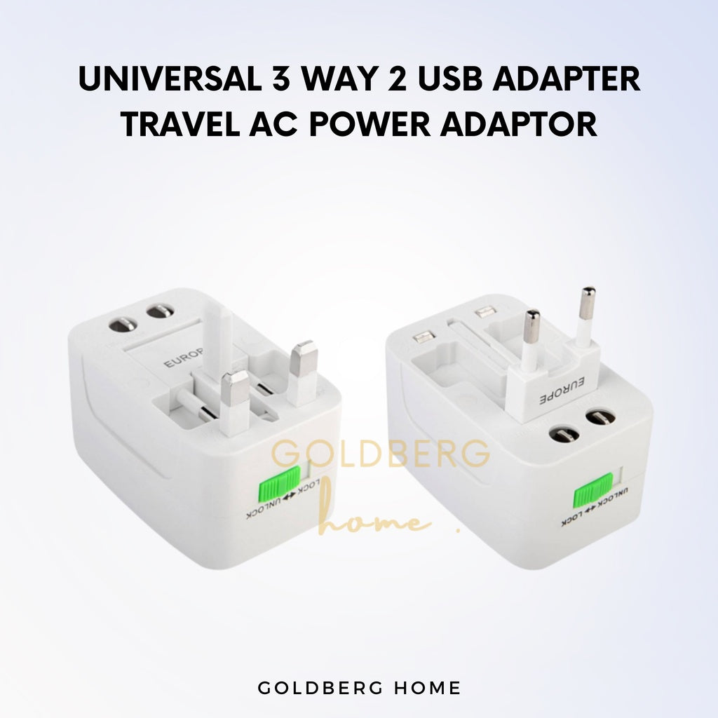 Universal 3 way 2 USB Adapter Travel AC Power Adaptor Goldberg Home SG