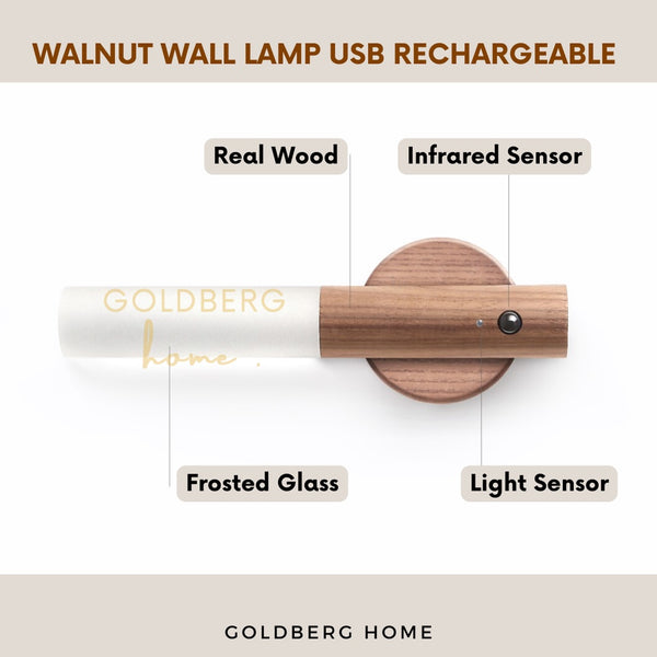 USB Rechargeable Walnut Wall Lamp Goldberg Home SG
